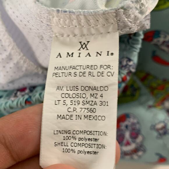 Amiani L Blue Colorful Sugar Skull Pepper Sombrero Guitar Swim Trunk Shorts - Picture 9 of 9